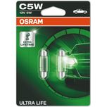 C5W 12V 5W (239) OSRAM Ultra Life - Long Life Festoon Side-Tail-Interior Bulbs 6418ULT-02B, SV8.5-8 - Pack of 2
